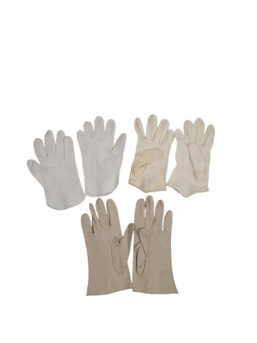 Vintage Womens Gloves Lot Of 3 Pairs Beige White Embroidered Button